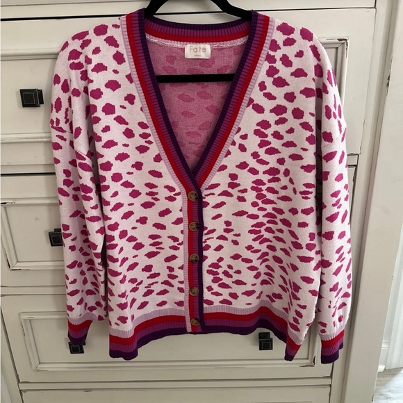 SSYS Magenta Animal Printed Jacquard Knit Button Front Cardigan - Picture 3 of 3